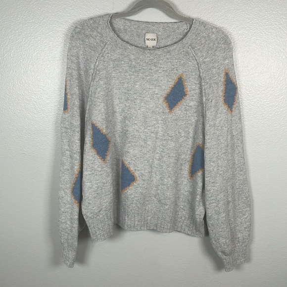 Nic + Zoe Cozy Up Geo Sweater in Gray balloon sleeve crew neck cropped medium - Picture 3 of 10